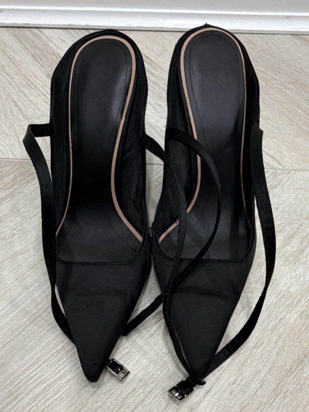 Zara Women's Black Slingback Heels Buckle Pointed Toe Stiletto US 9 EU 40